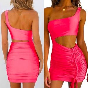 Neon Pink one shoulder dress size L